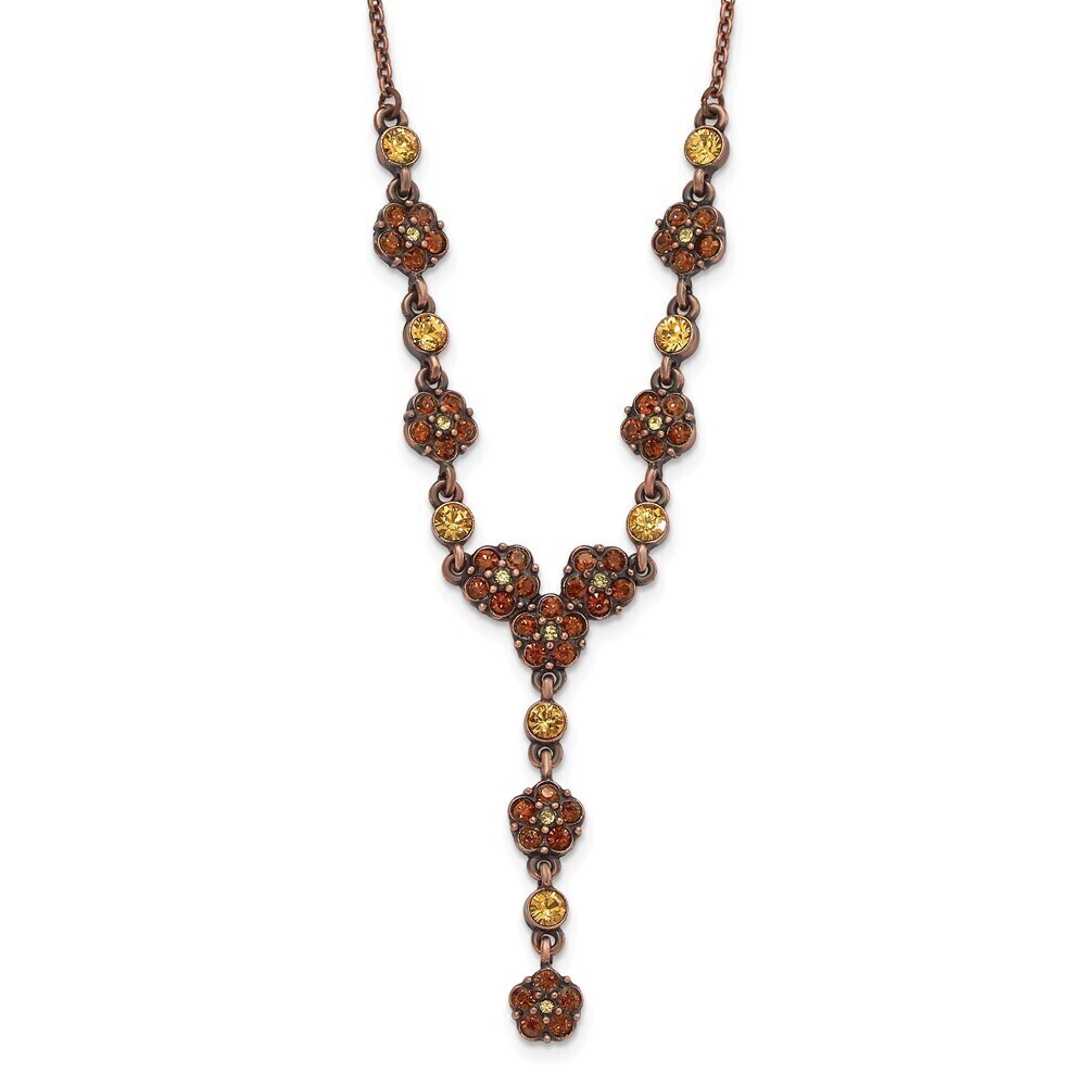 1928 Copper-tone Light Colorado & Brown Crystal Floral Shape 15" Y Necklace